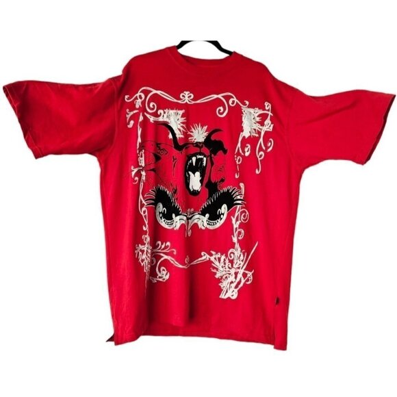 Rocker Hip Hop Samurai T Shirt Velvet Vinyl Embossed Short Sleeve Cotton XL Red - Picture 3 of 8